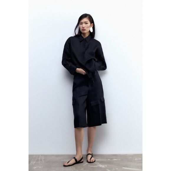 Black Zara Leather Gold Tone Studded Ankle Buckle Closure Flat Sandals (NWT) - Picture 8 of 9